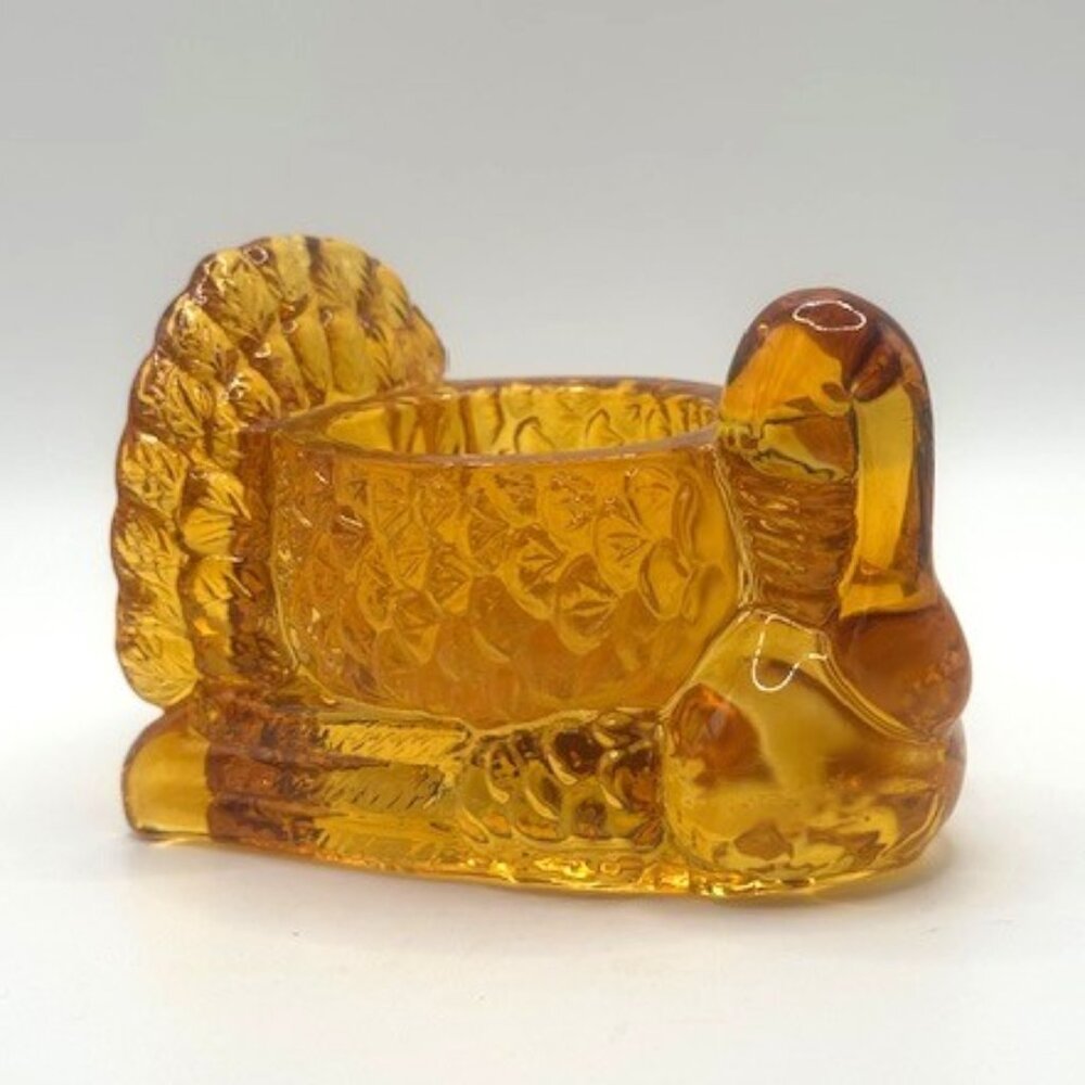 Pressed Glass Amber Turkey Votive